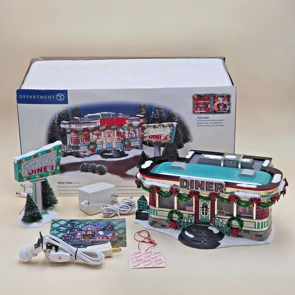 Department 56 Snow Village Shelly's Diner 1999 Illuminated 56.55008 Original Box